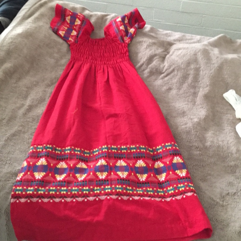 Red embroidered dress, vintage, Central America.